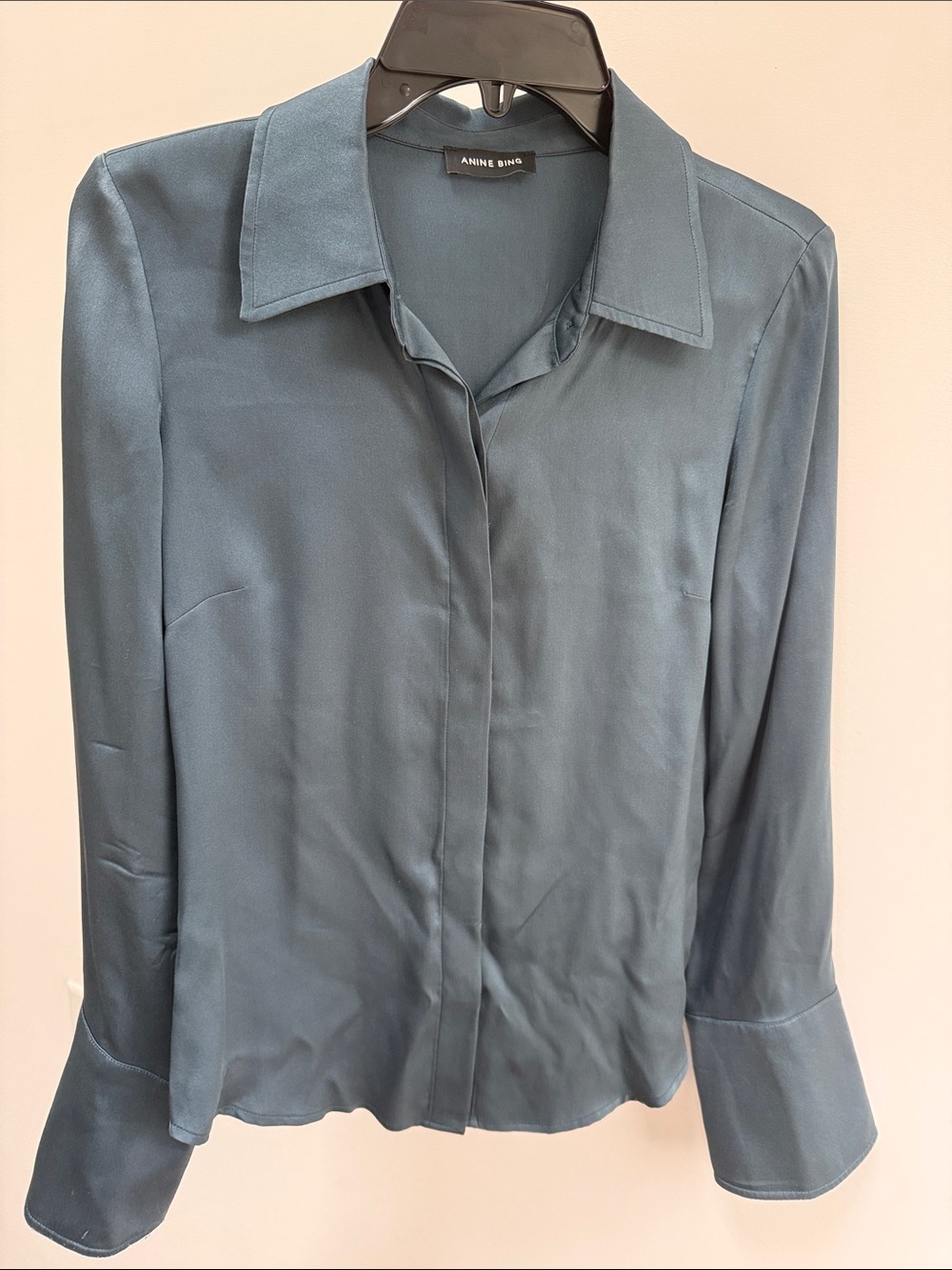 Anine Bing 100% Silk Button-Down Shirt in Dusty Blue SMALL - LIKE NEW